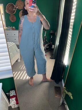 Isabel Sage Geeen Cotton Gauze Sleeveless Jumpsuit- Maternity